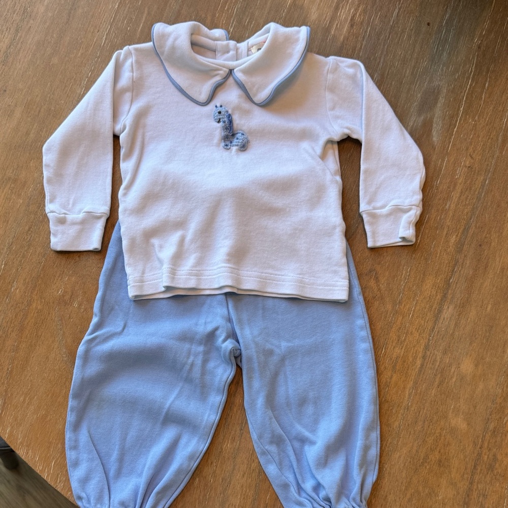 Baby Luigi White and Blue Baby Outfit with Embroidered Detail 12M